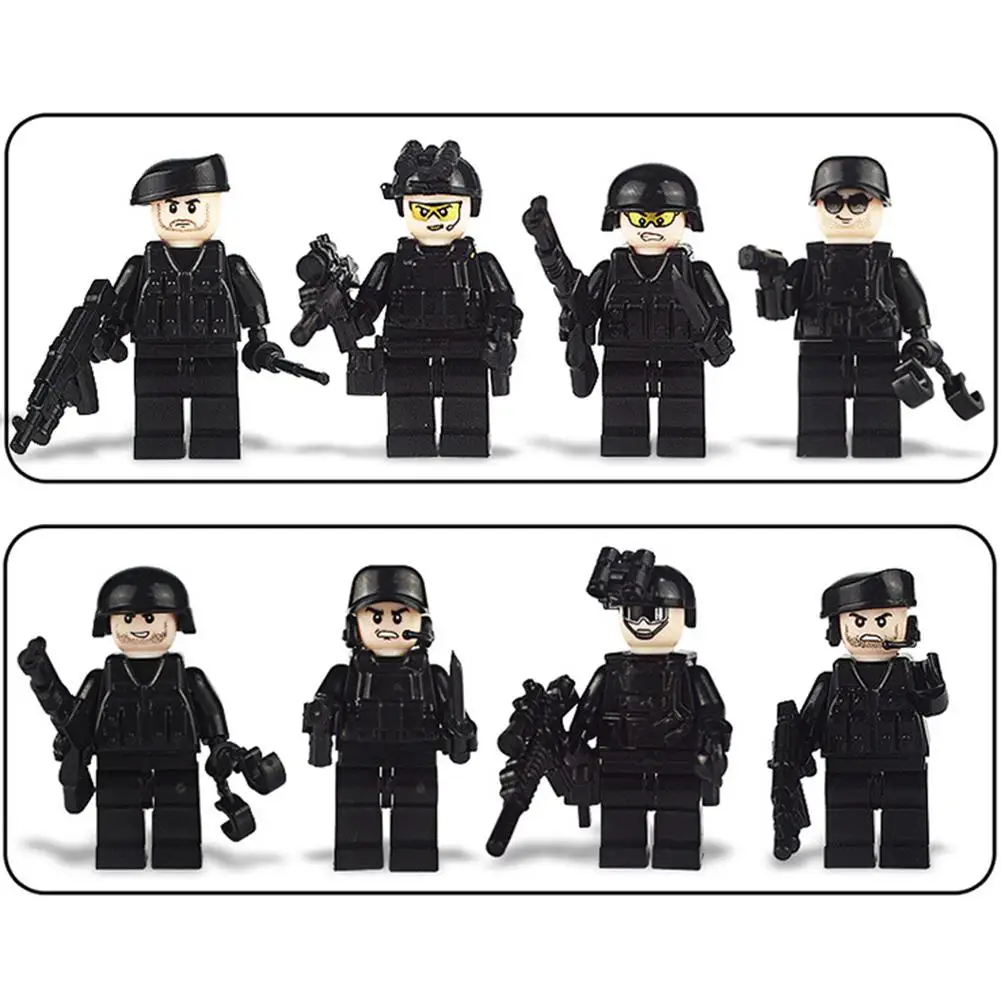 

8PCS Assembled Building Blocks Military Special Forces Soldiers Bricks Figures Guns Weapons Compatible Legoings Building Blocks