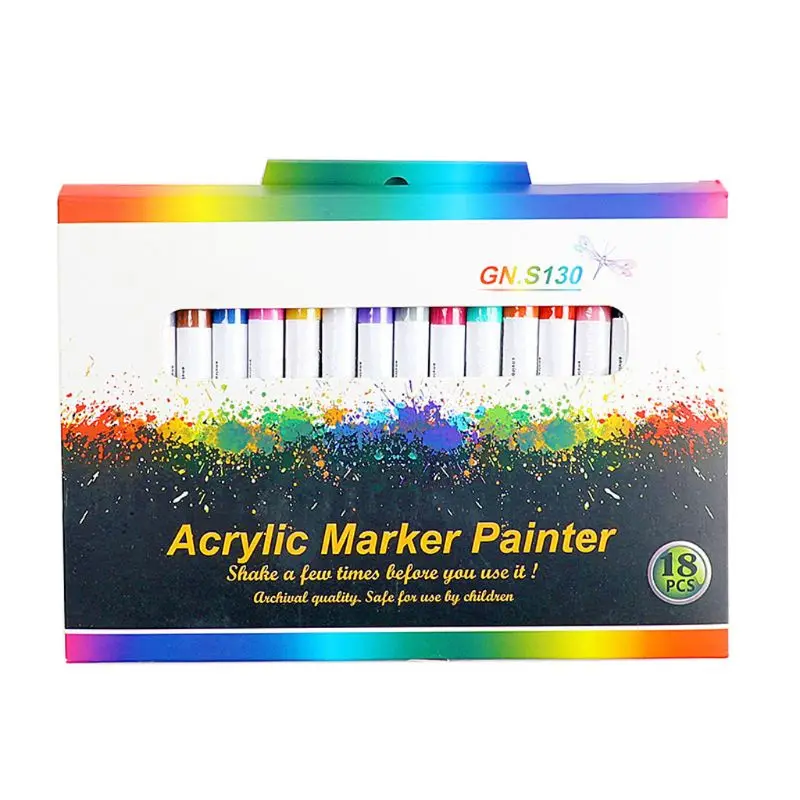 

12/18 Colors Acrylic Paint Marker Pen Set for DIY Album Glass Ceramic Rock Wood
