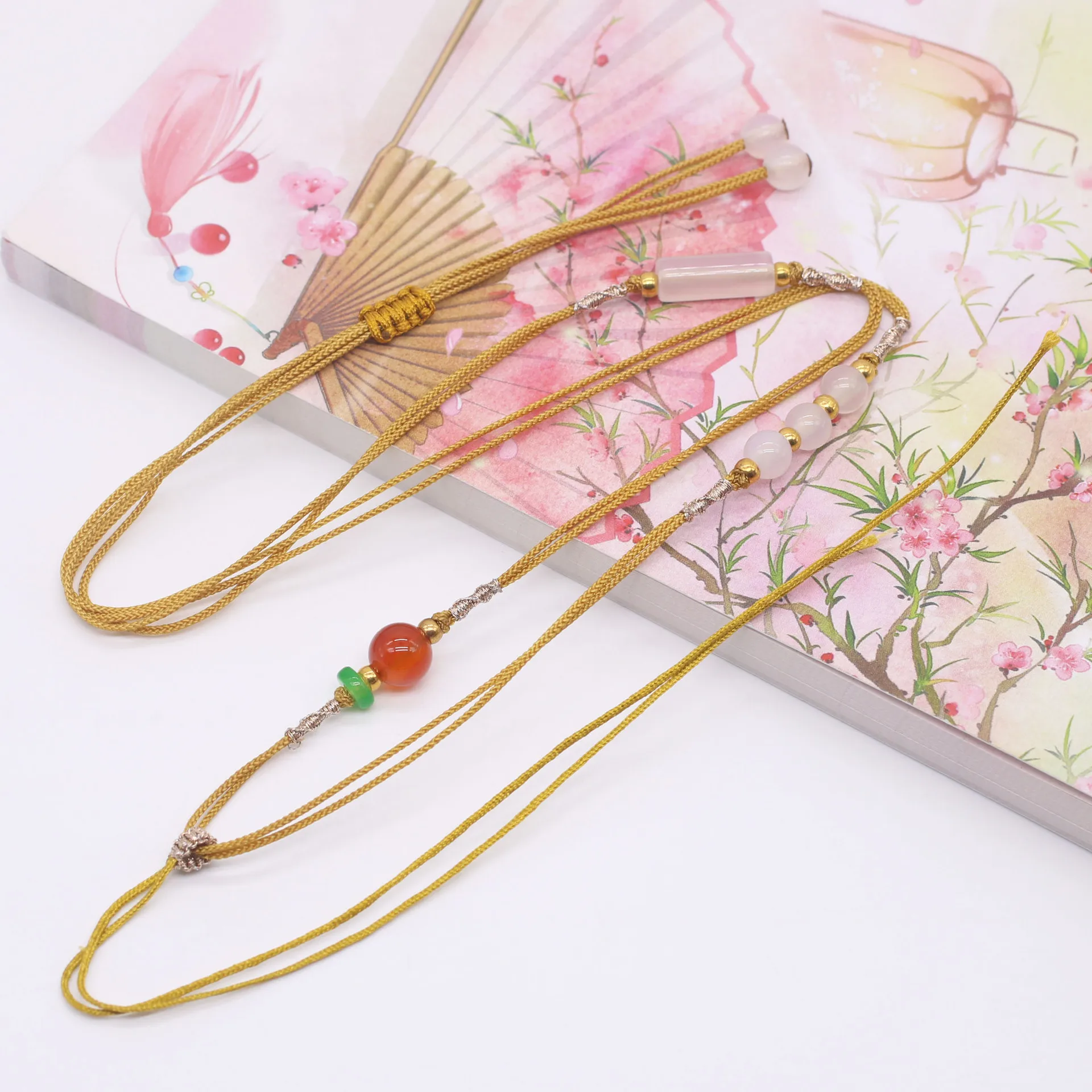 5Pcs/Lot Hand-woven  jade agate pendant lanyard mambo rope sweater chain lanyard homemade jewelry DIY materials adjustable