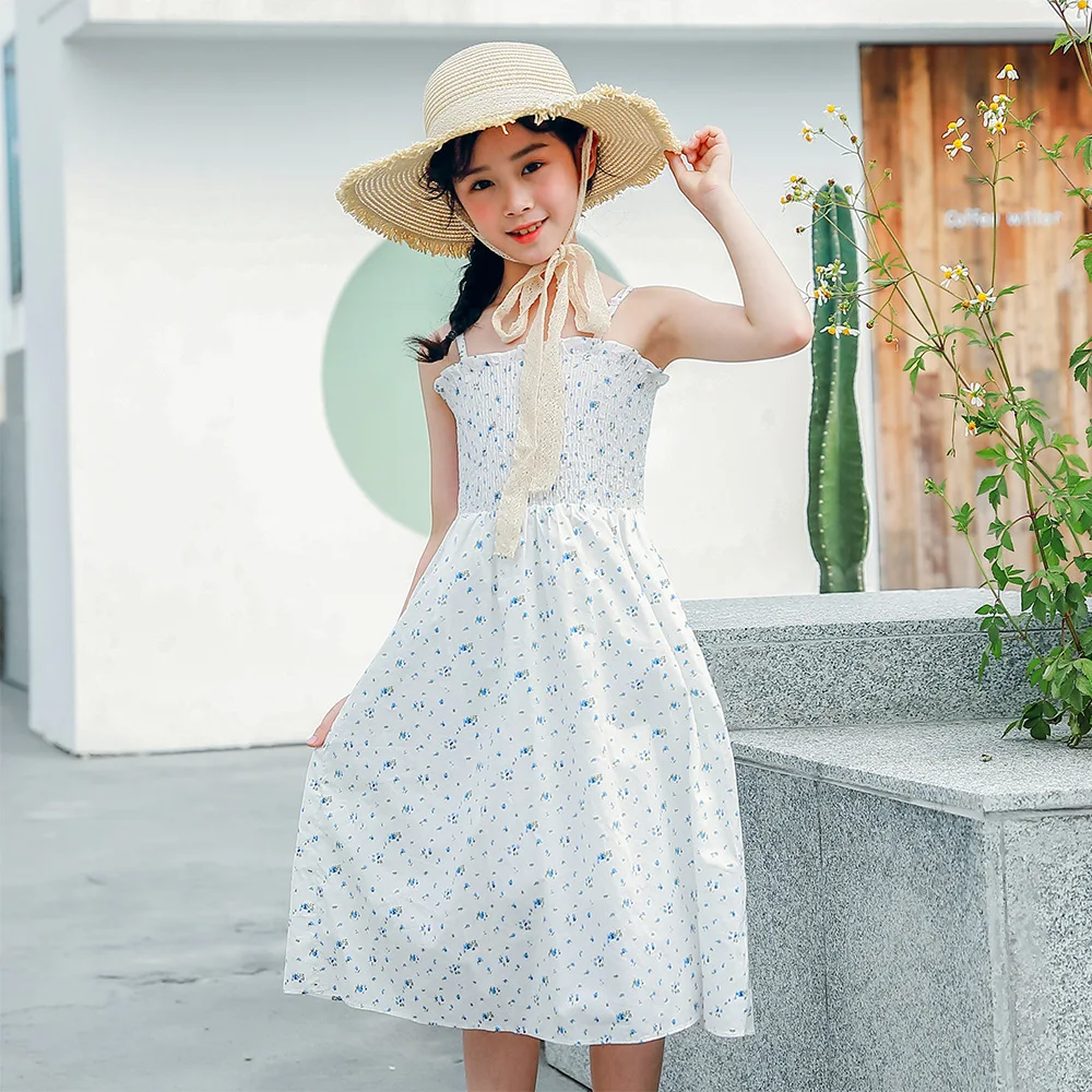 

Summer Dresses for Girl 2021 White Floral Party Children Dress Teenager Kids Clothes Holiday Teen Girl Dress 4 6 8 10 12 14Yrs