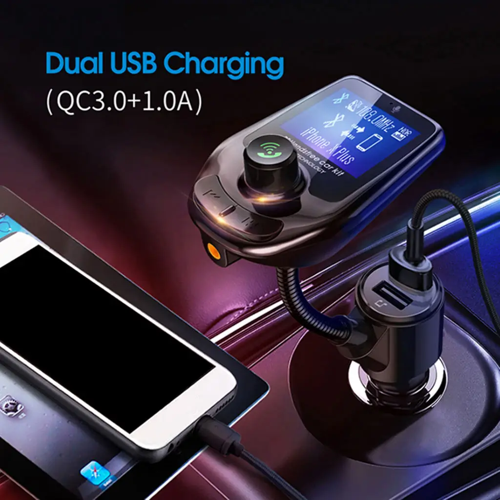 

D4 Multifunction Bluetooth FM Transmitter Radio Adapter Kit 3.0 Inch Display TF/SD Card QC3.0 Dual USB Ports