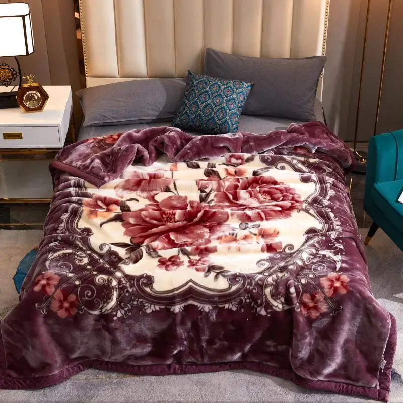 Double Layer Winter Thicken Raschel Plush Weighted Blanket For Bed Warm Heavy Fluffy Soft Flowers Printed Throw Blankets | Дом и сад