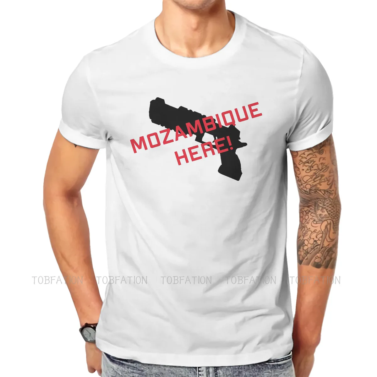 

Mozambique Here Hipster TShirts Apex Legends Shooter Animation Adventure Male Style Fabric Tops T Shirt O Neck