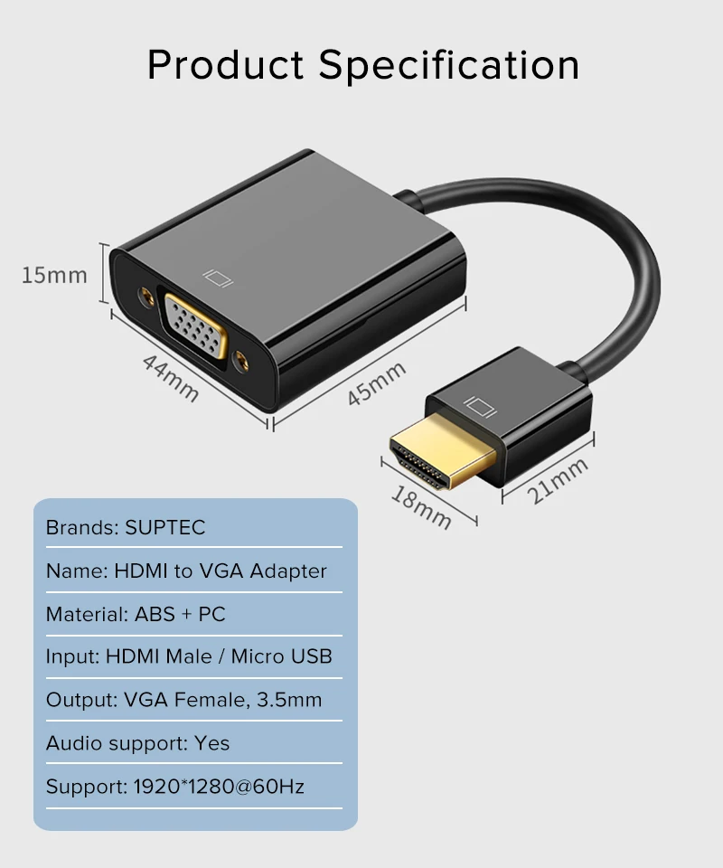 SUPTEC адаптер hdmi-vga конвертер 1080P HDMI цифровой аналоговый видео аудио кабель для ноутбука PS3 PS4 tv Box PC HD tv проектор