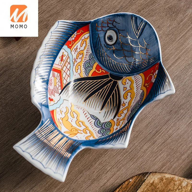 

Painted Dessert Plate Sushi Plate Irregular Large Japanese Cuisine Plate Commercial Ceramic