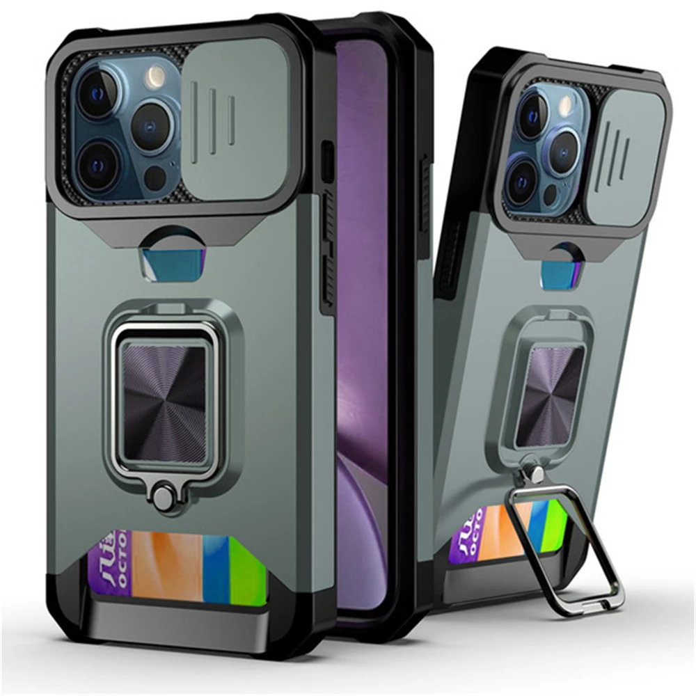

Case For iPhone 13 Pro Max 13Max 13mini Card Slot Bag Finger Ring Holder Stand Case For iPhone 13Pro Max Cover Coque Funda Capa