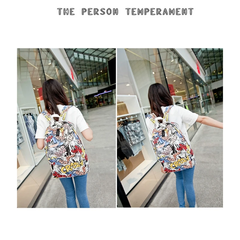 Новый рюкзак с рисунком уличного граффити холщовый для девочек Женская лучшая
