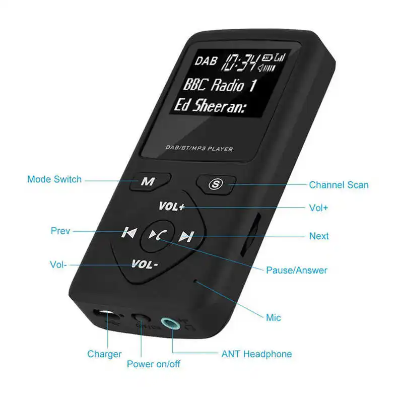 Портативный карманный цифровой мини-радио DAB/DAB + FM Bluetooth-совместимый mp3-плеер с
