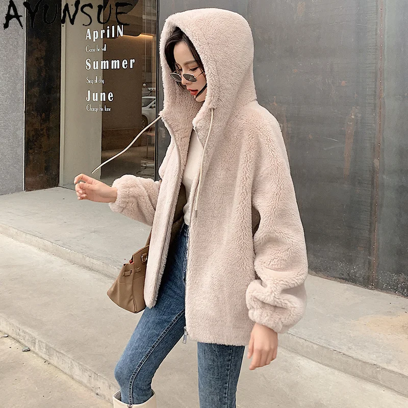 Шуба из натуральной овчины Женское зимнее шерстяное пальто с капюшоном женские