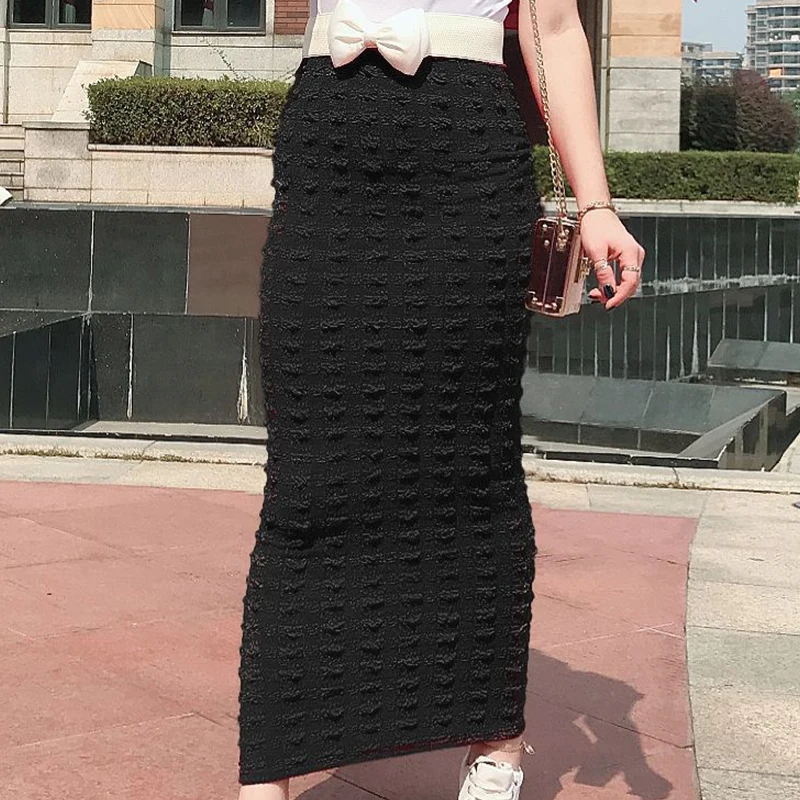 Black Skirt Siskakia, макси юбка, модная, бесшовная, супер эластичная, Вязанная, облегающая, юбка-карандаш, длиной до щиколотки, Осень-зима, мусульманская одежда, новинка - Цвет: Black Skirt