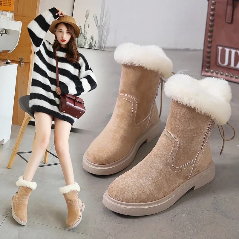 2019 г. новые зимние теплые женские ботинки модные повседневные бархатные