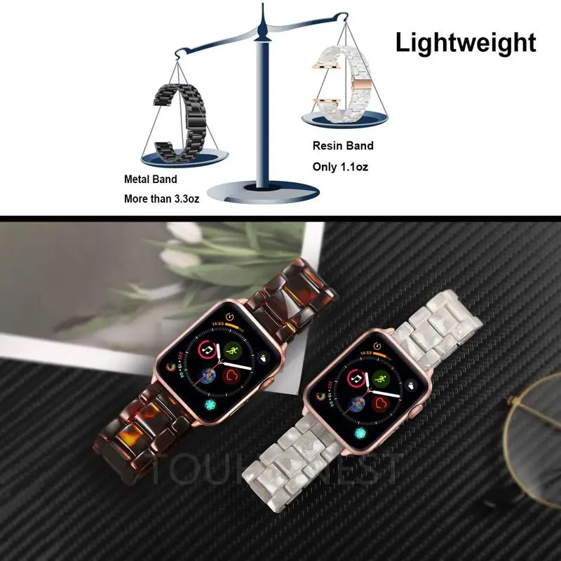 Resin Lightweight Watch Bands for Apple Watch 38 40MM Metal Buckle Wristband Replacement For iwatch Series 6 5 4 3 2 1 42mm 44mm