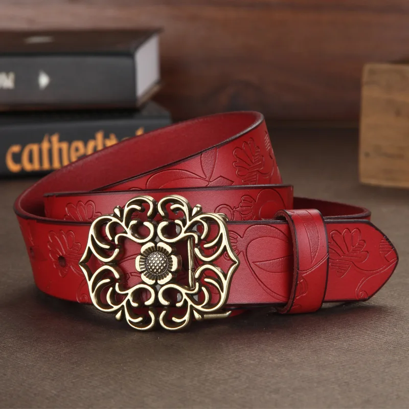 

2021 Female Luxury Designer Belt High-quality Famous Brand Fashion Belt All-match Female Leather Belt Vintage Flower Buckle
