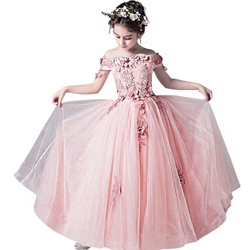 Flower girl Dresses for Girls Shoulderless Tulle Wedding Party Dress Princess Birthday First Communion Gown | Детская одежда и