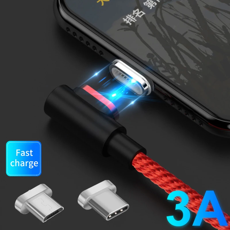 Магнитный usb кабель 90 градусов для Huawei 3A Micro USB Type C L Line магнитное зарядное