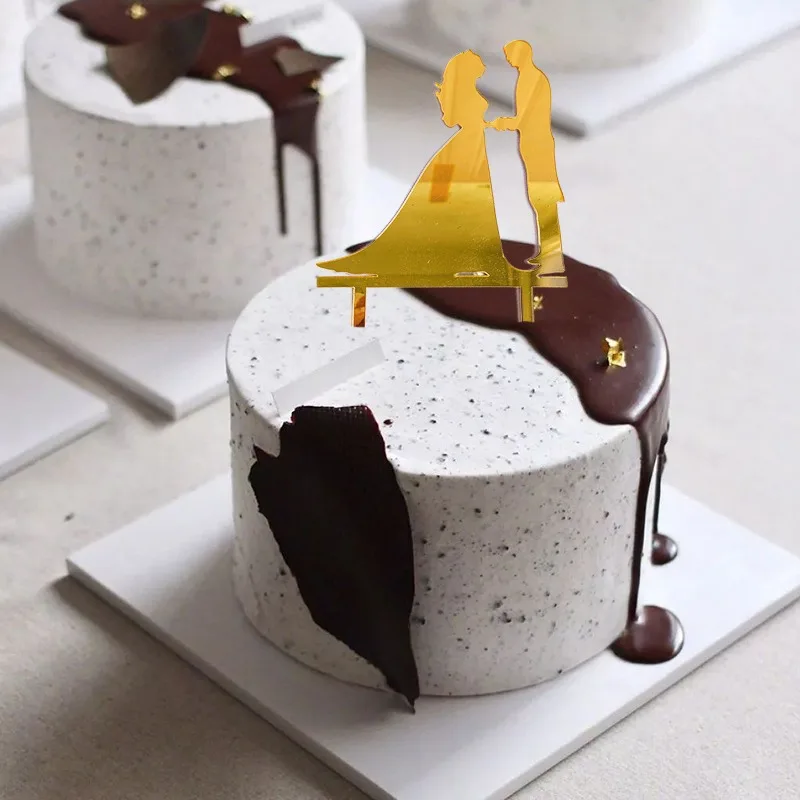 Черный акриловый торт фигурки жениха и невесты любящее сердце силуэт свадебный MR