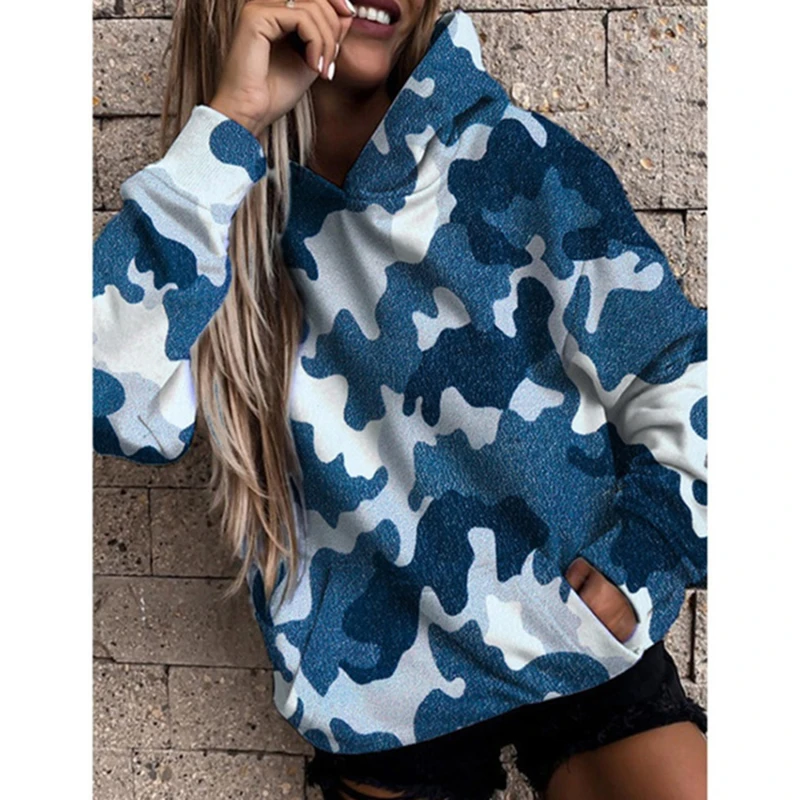 

Camouflage Printed Hoodies Women's Casual Long-sleeved Pullover Hooded Streetwear Sweatshirts Sudaderas Con Capucha