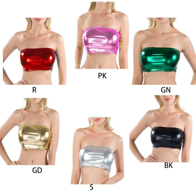 Женский топ без бретелей с металлическим блеском 1 шт. пляжный бандо вечерние