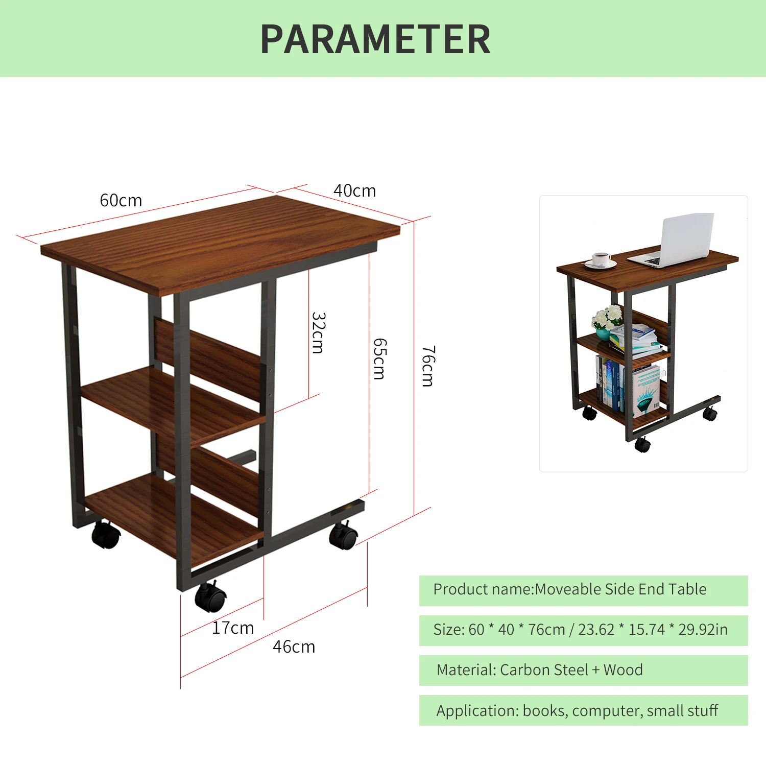 

3-Tier Storage Side Table Multi-functional Moveable Coffee Table Mobile Multi-functional Moveable Coffee Table