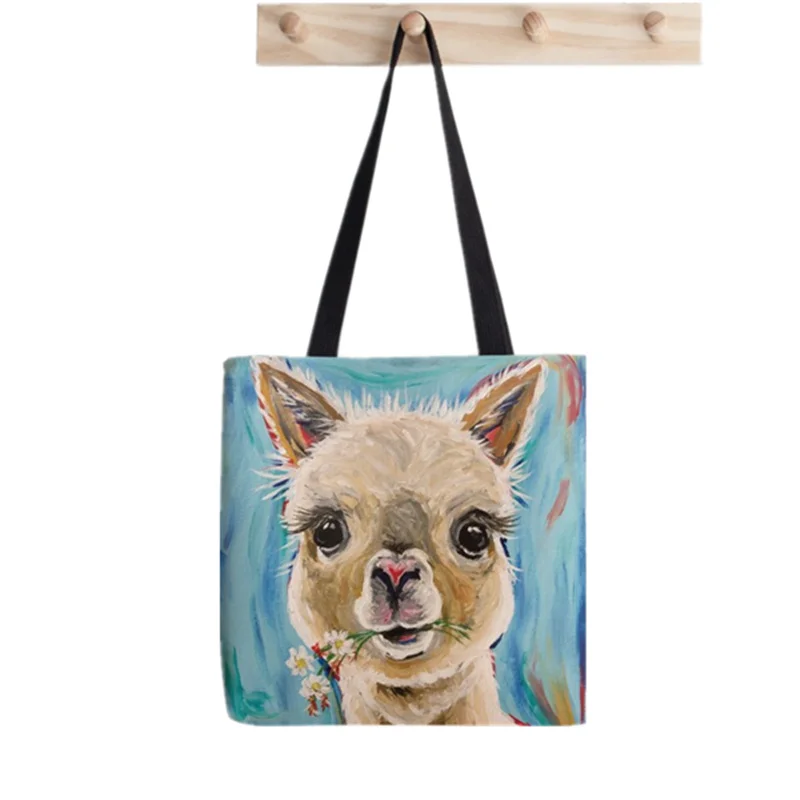 

2021 Shopper Alpaca Art Tote Bag Painted Tote Bag women Harajuku shopper handbag girl Shoulder shopping bag Lady Canvas Bag