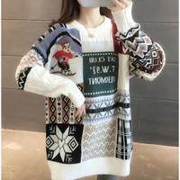 women sweater 2022 new arrival autumn and winter loose letter cartoon female knitted pullover korean style hot sale a93