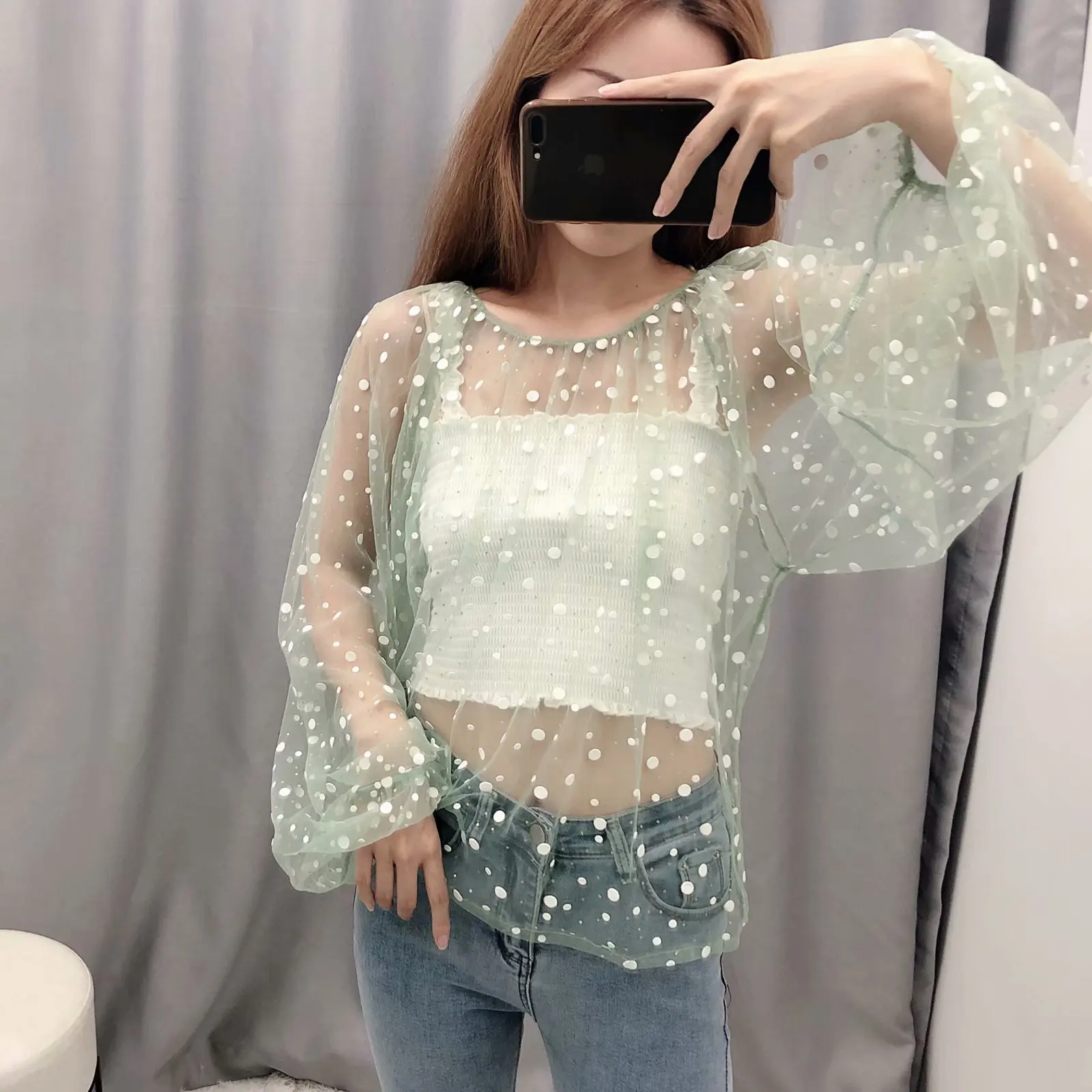 Осень 219 комплекты Новый светильник полупрозрачная Марля футболки с длинными