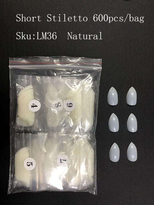 Короткие накладные ногти Lamemoria на шпильках 500 шт/ОПП короткие острый конец