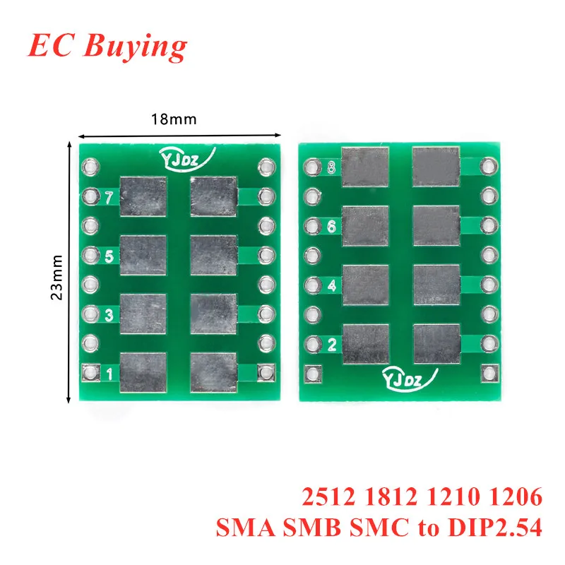 

5 шт. SMD для DIP-адаптера, преобразователь пластины, коннектор платы 2512 1812 1210 1206 SMA SMB SMC в DIP 2,54 мм, патч, поворотный DIP-адаптер