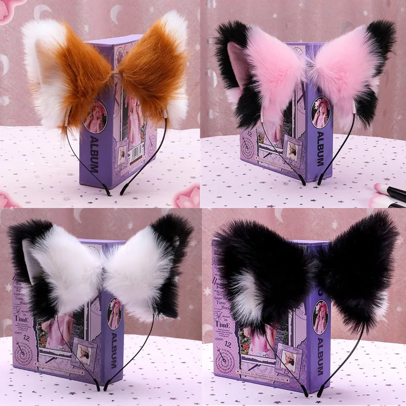 Красивая плюшевая повязка на голову с кошачьими ушками для маскарада и Хэллоуина