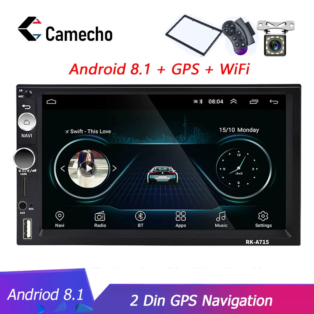 Автомобильный мультимедийный плеер Camecho Andriod 8,1 с gps-навигацией, автомобильное радио 2 Din, Wifi, USB, FM, MirrorLink, 7 дюймов, HD, автомобильное аудио, стерео радио
