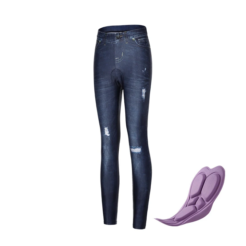 

Santic Women's Cycling Pants Sponge Padded Cushion Spring /Summer MTB Bicycle Riding Tights Simulation Jeans Design Leggings