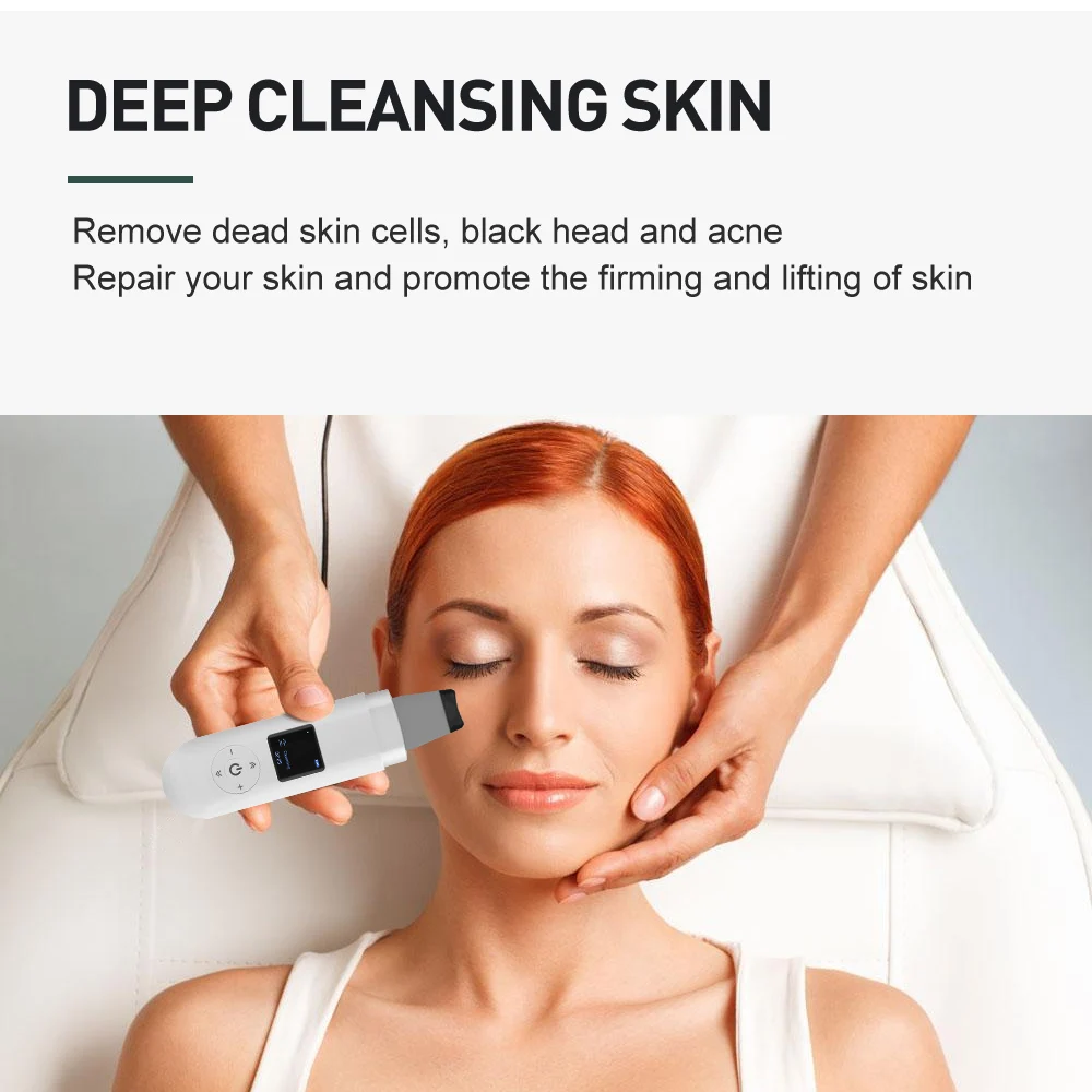 

Ultrasonic Facial Skin Scrubber Facial Cleaner Machine Acne Blackhead Remover Peeling Shovel Cleaner Facial Massager Skin Care