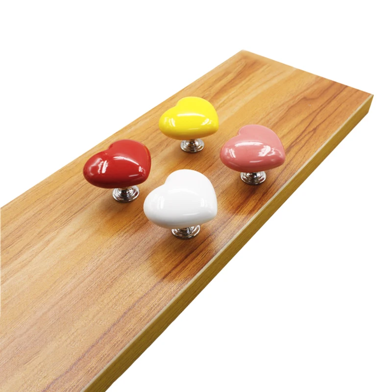 

2 Pcs Heart-shaped Cabinet Handles Ceramic And Stainless Steel Material Door Knob Cupboard Dresser Durable Useful Pull Handle