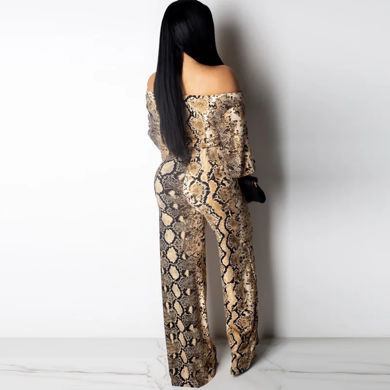 

2021 Summer Jumpsuit Snake Printed Sexy V Neck Half Sleeves Wide Leg Fashion Overall Printing Female New Playsuits Drop Shipping
