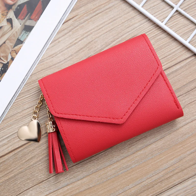 

Women's Wallet Cute Student Tassel Pendant Short Wallet Trend Small Fashion PU Wallet 2021 Coin Purse Ladies Card Bag