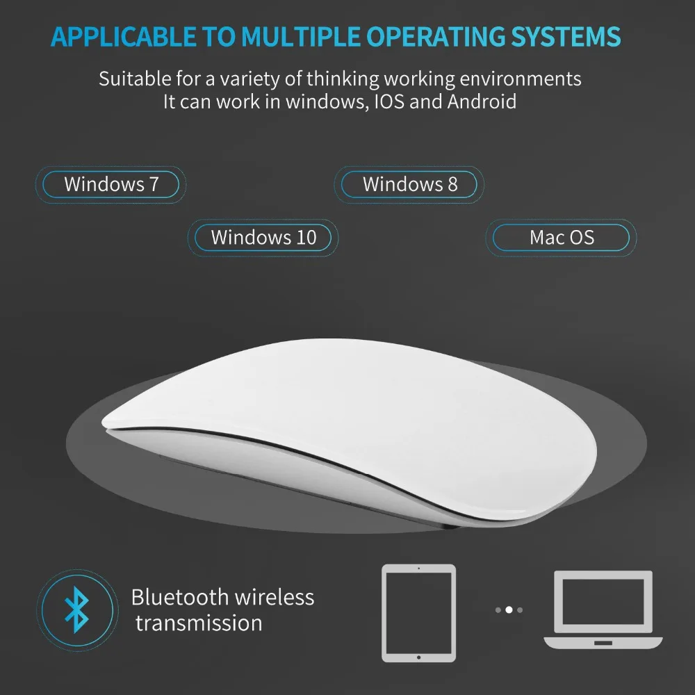 

Bluetooth 5.0 Wireless Rechargeable Mouse 1600 DPI Ergonomic Portable Optical Mice For Laptop PC Tablet