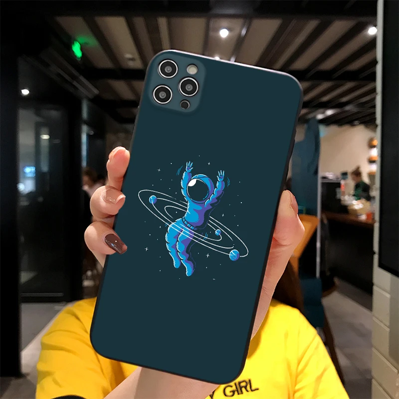 

For iPhone Space Astronaut Print Soft Matt Apple Case 6 7 8 11 12 Plus Pro X XR MAX 2021 Cover