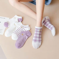 the new spring summer women fashion cotton short heel socks purple series embroidered cute breathable shallow mouth boat socks