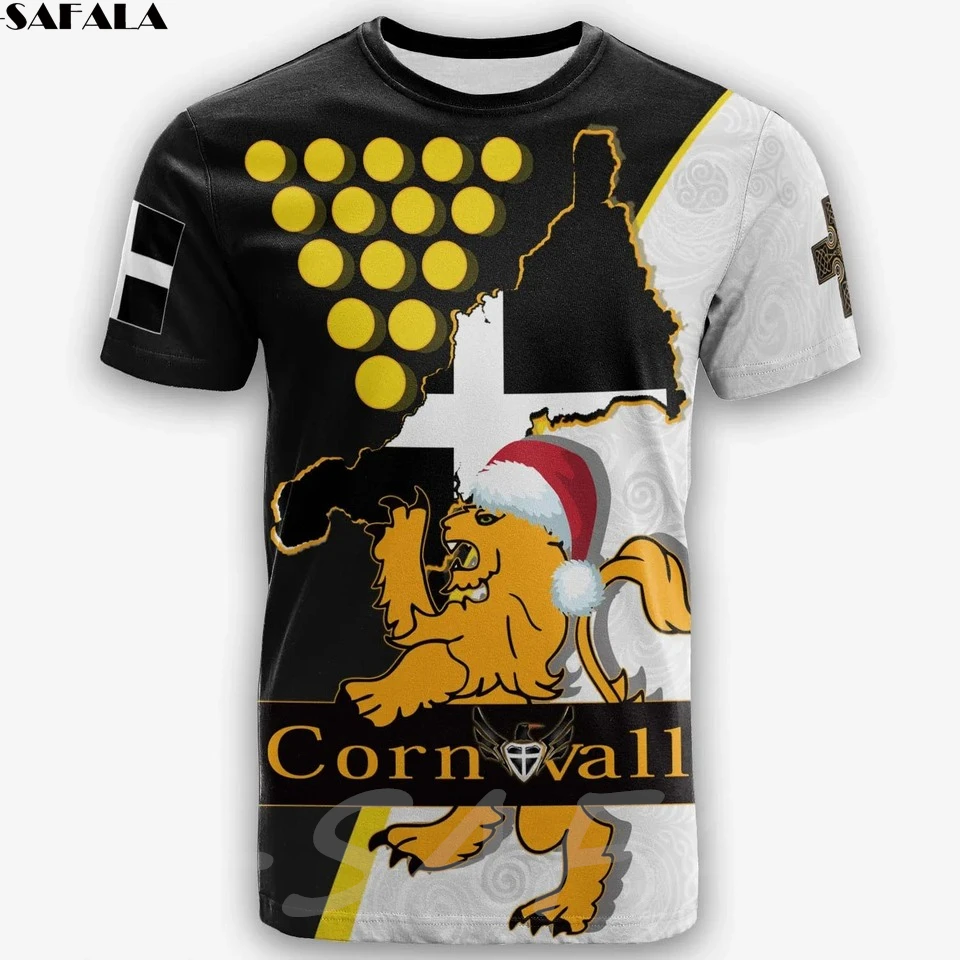 

England Cornwall Celtic Elements Lion Flag Map 3D Printed High Quality Milk Fiber T-shirt Round Neck Men Female Casual Tops