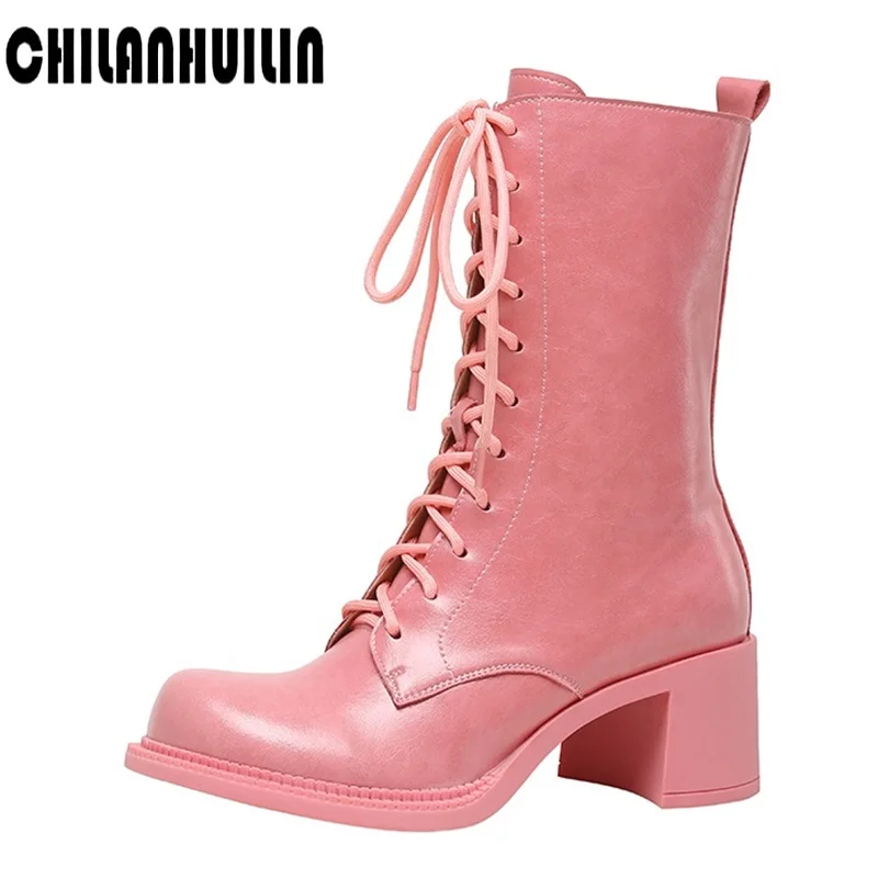 

women shoes high quality genuine leather ankle booties sweet round toe autumn winter rubber boots high heel dress casual shoes