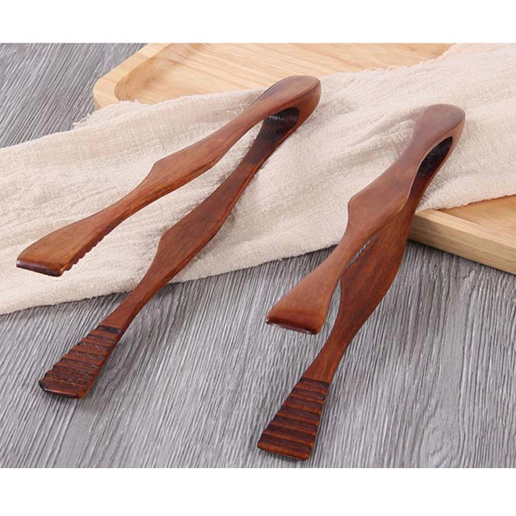

1 шт. 10-дюймовые деревянные щипцы для еды, щипцы для буфета, барбекю, кухонный зажим для еды