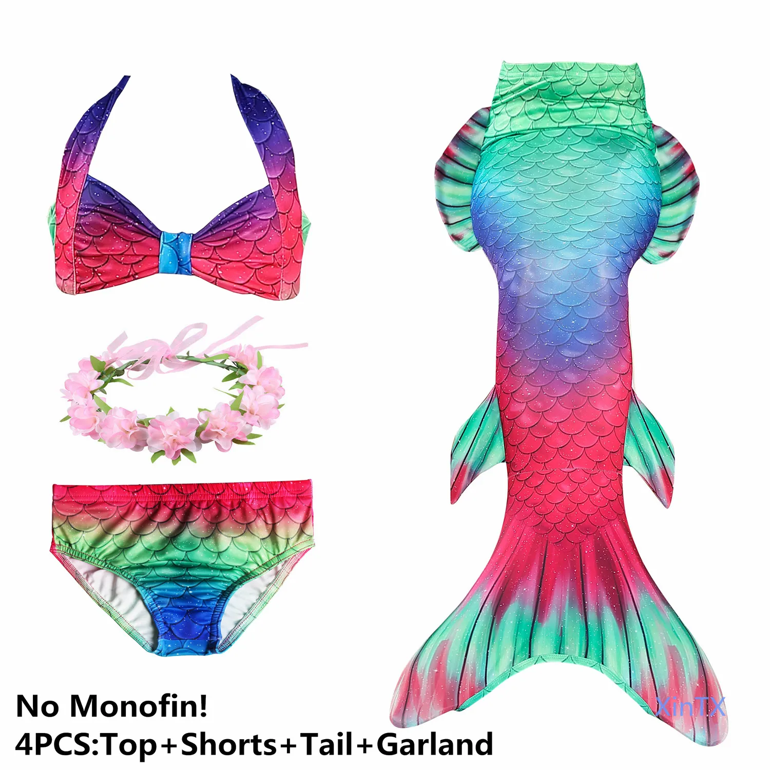 swimsuit and garland Новые модные плавательные хвосты русалки для детей, летняя пляжная одежда для девочек, купальные костюмы, костюм русалки - Цвет: swimsuit and garland