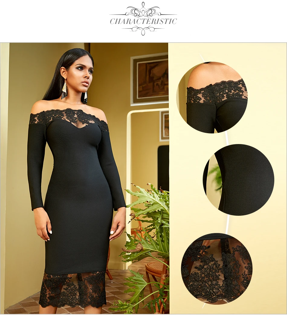Adyce Новое Женское Бандажное платье Vestidos черное с вырезом лодочкой вечерние платья знаменитостей элегантное с открытыми плечами Кружевное облегающее Клубное платье