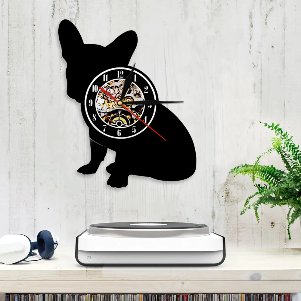 Настенные часы с рисунком французского бульдога собаки милый щенок силуэт