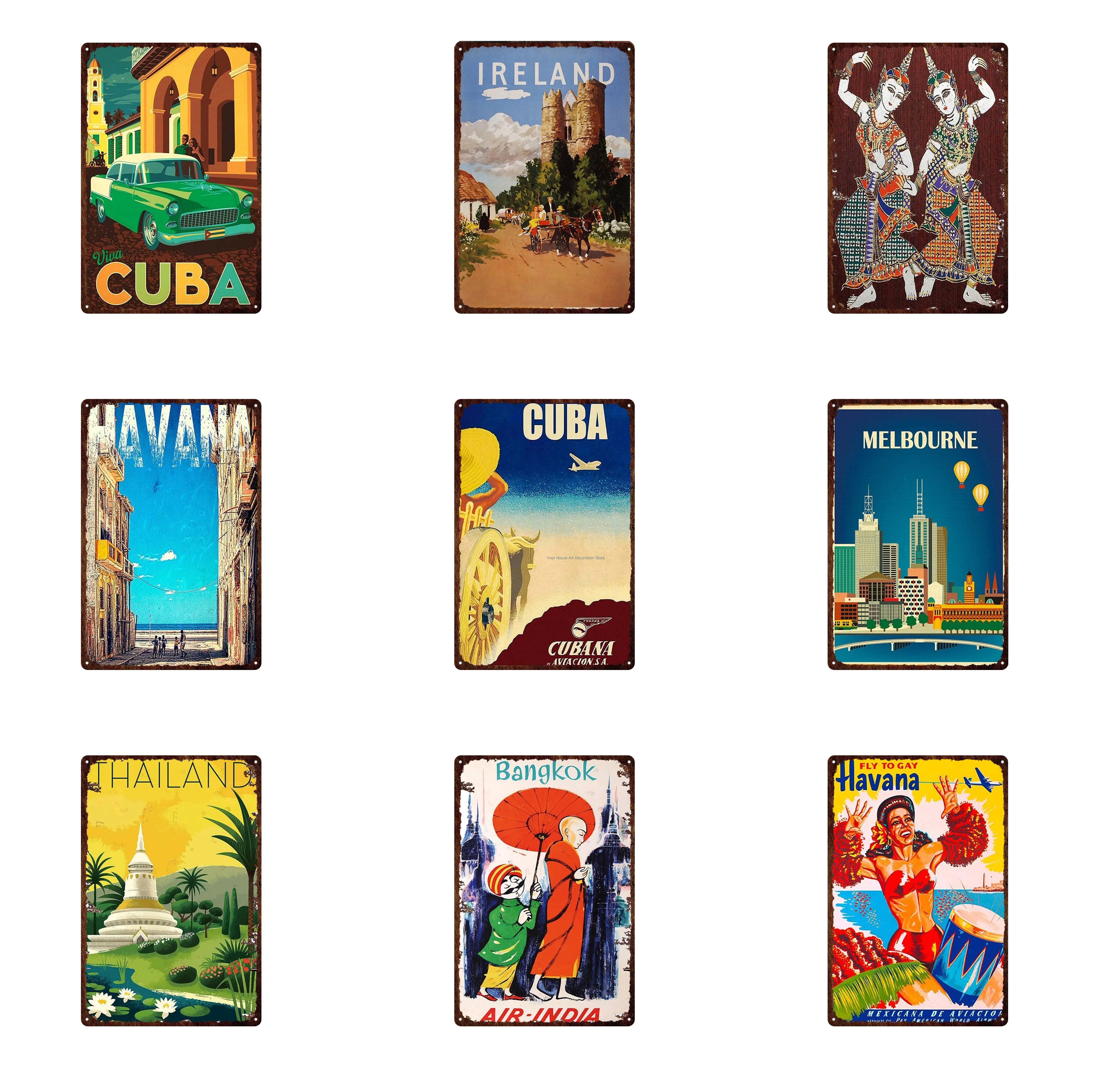 

Hot Sale Metal Tin Signs Ireland New York City Pan American Wall Art Iron Painting Pub Plaque Funny Metal Poster Club