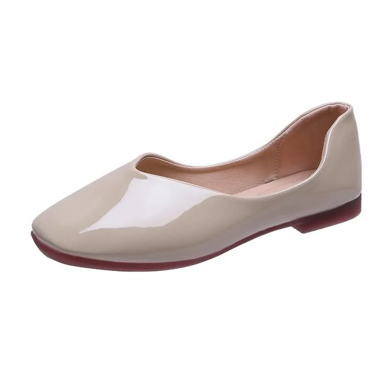 

2021 New Spring And Autumn Bright Leather Flat Square Toe Shallow Mouth Low-top Women's Single Shoes