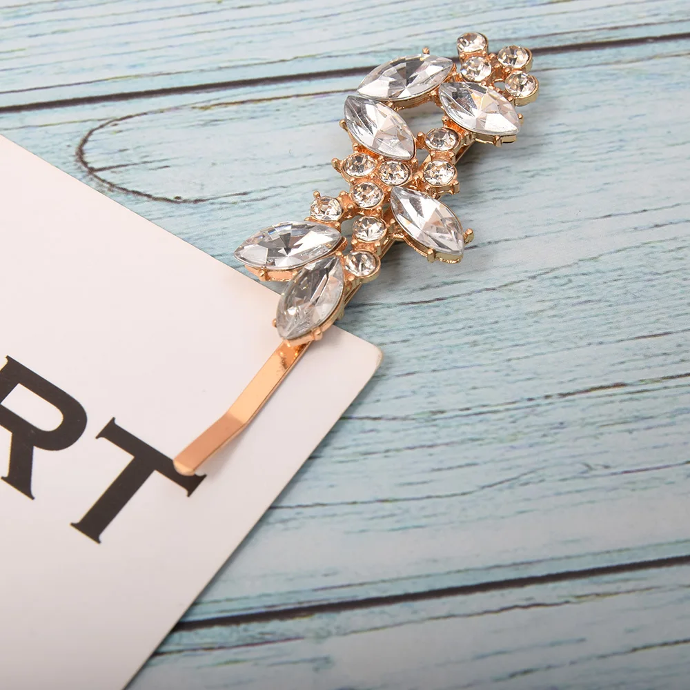 1 шт. модные женские Стразы шпилька для волос в виде листа золотого и серебряного