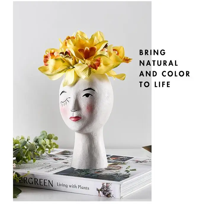 European Resin Vase Head Portrait Sculpture Flower Pot Decoration Ornaments Home Livingroom Office Desktop Furnishing Crafts Art