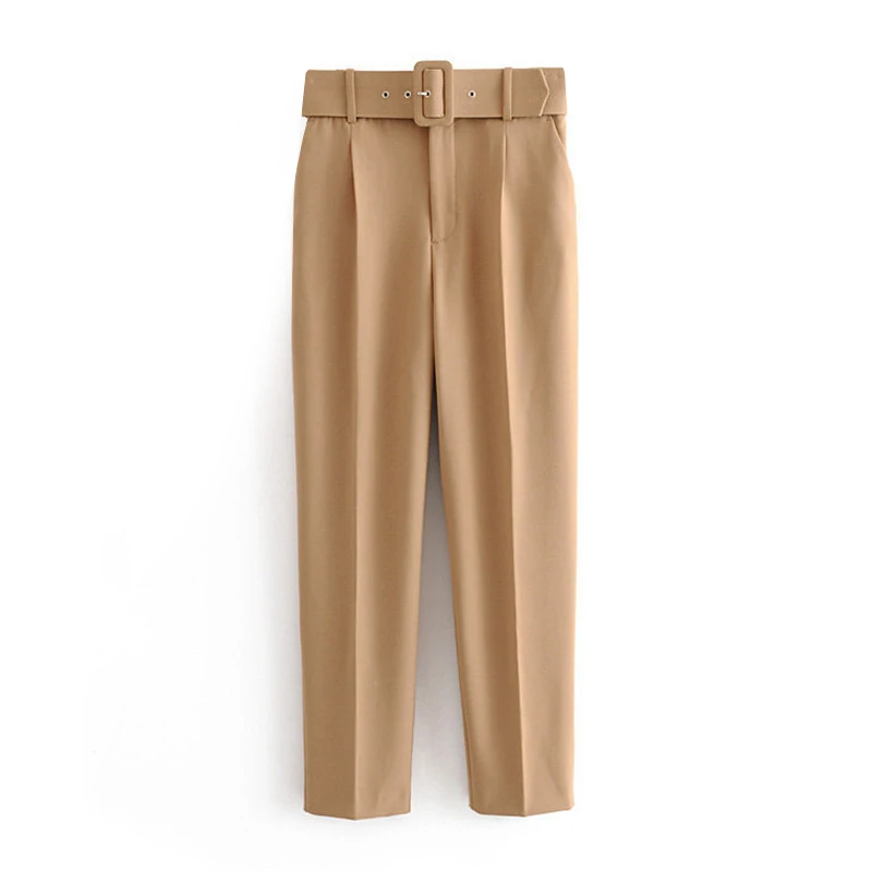Женские черные брюки с поясом однотонные длинные высокой талией модные