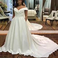 chic satin bridal gown exquisite ruffled 2020 sexy off shoulder wedding dress customize made plus size formal vestido de noiva